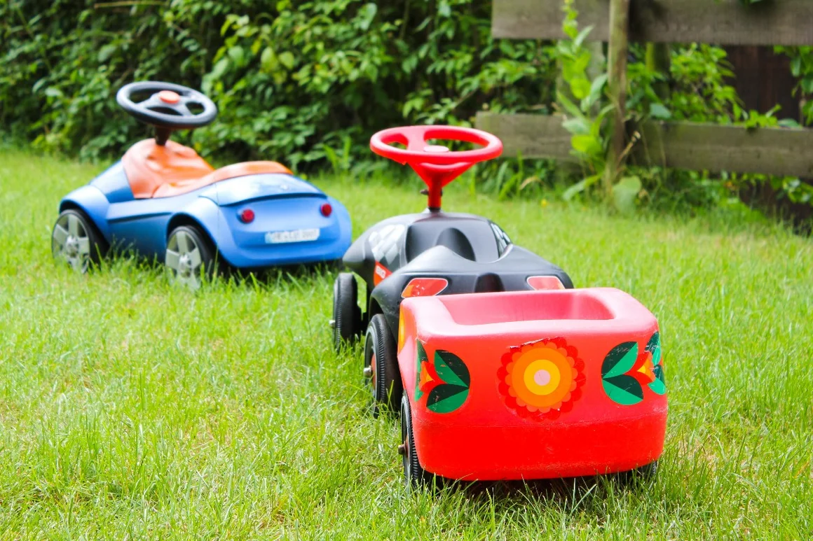 Zwei Spielzeugautos im Gras